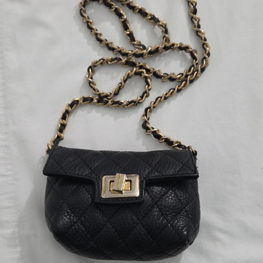 FRANCESCO ROGANI, Chic Black Quilted Crossbody Bag with Gold Chain/Leather🧿